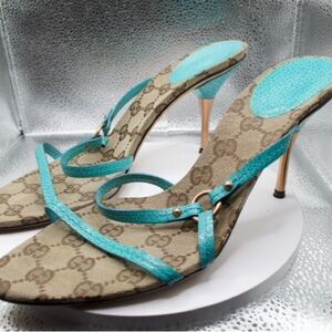 GUCCI GG Logo Monogram and Turquoise Sandal